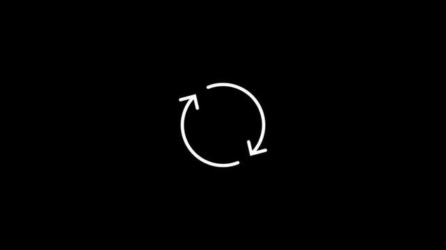 Animated continuous improvement and rotating cycle flow lines icon on black background.