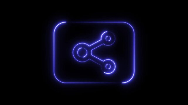 Glowing blue neon share icon button on a dark background
