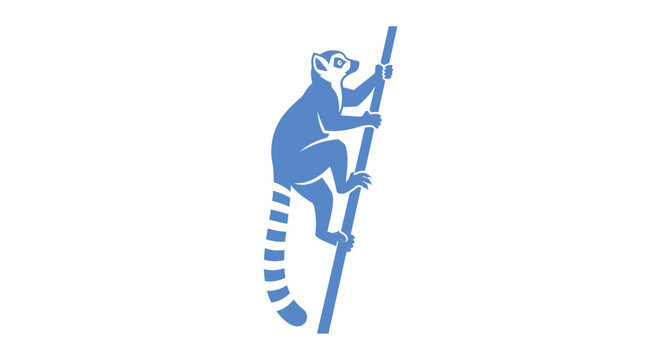 Blue lemur silhouette clings to a vertical pole on a white background