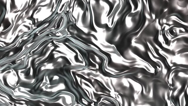 Liquid chrome metal surface abstract motion, silver mercury metallic ripple video, glossy reflective fluid texture background