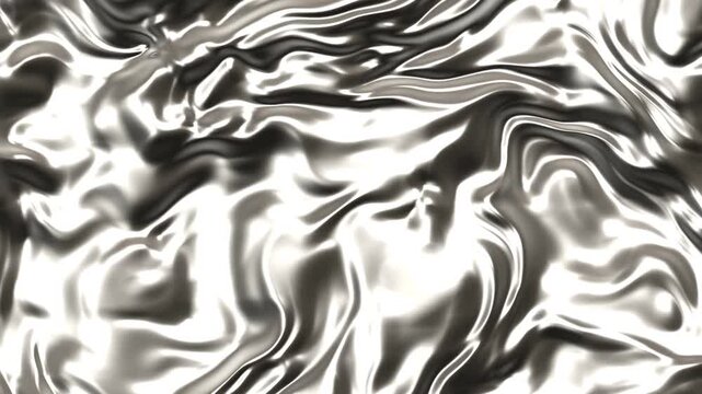 Liquid silver metal wavy surface motion, abstract metallic chrome silk background animation, reflective fluid foil texture overlay for modern design