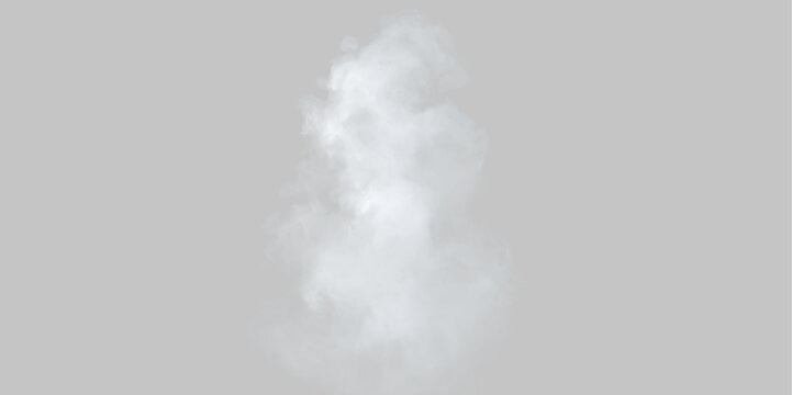 Vertical column of rising white smoke on transparent background. Realistic steam vapor and fog overlay element