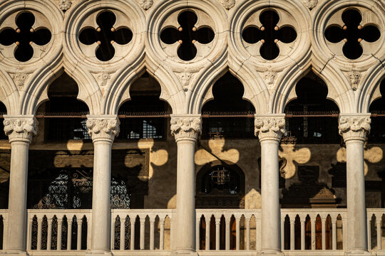 Venetian Gothic Arches and Quatrefoils at Doge's Palace in Venice