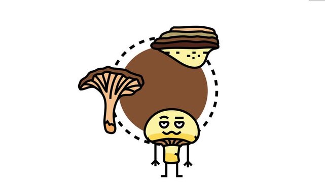 Icon collection presenting various mushroom species, including an anthropomorphic character, stylized as user interface buttons, perfect for game design or web menu options