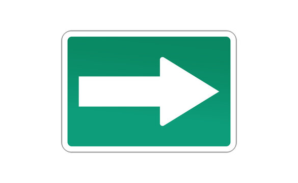 Green Directional Traffic Sign with White Arrow Pointing Right isolated on transparent background.