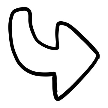 Hand drawn bent right arrow icon with playful irregular outline.