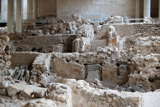 Archaeological site of Akrotiri on the Greek Cyclades island of Santorini-Greek 