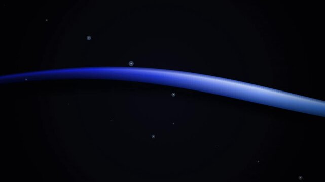 A glowing blue arc curves across the vast darkness of deep space while tiny shimmering stars twinkle within the endless reach of the cosmic atmosphere surrounding our planet in the galaxy above