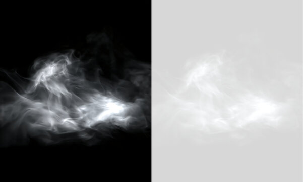 Realistic white smoke and fog isolated on transparent background. Floating steam or mist cloud overlay for special effects