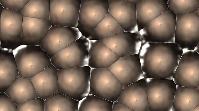 Abstract metallic cell background, bronze liquid bubble pattern, metallic voronoi texture animation for motion graphics design