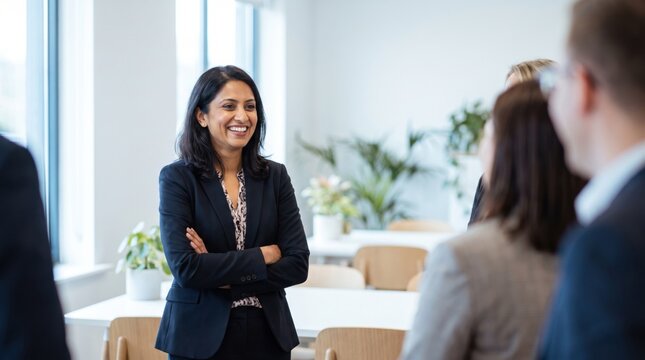 Professional Indian Woman Engaging in a Corporate Meeting with a Diverse Team