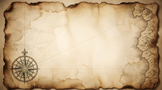 Vintage nautical map with compass rose and aged parchment texture