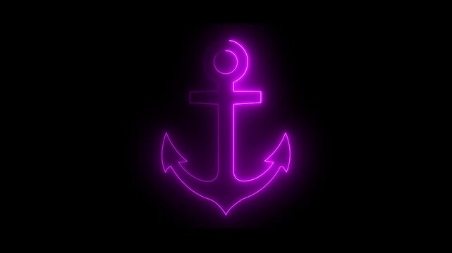 Glowing neon  pink color Anchor icon isolated on black background.