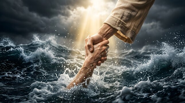 Dramatic rescue at sea with powerful light and waves
