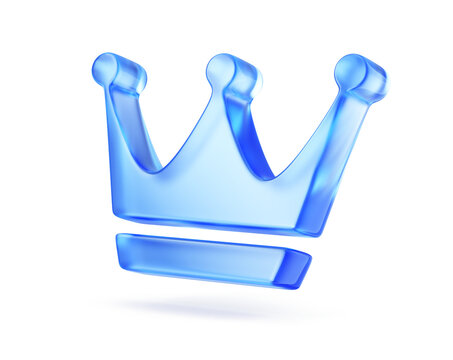 Royal crown icon. Blue glass crown icon - 3d illustration
