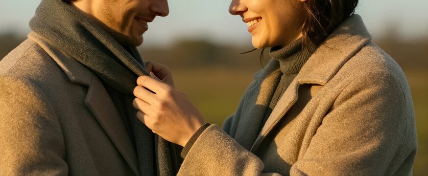 Captures Moment Two Individuals Couple Sharing Tender Interaction Outdoors To Late Afternoon Given Warm Golden Hue Of Sunlight Main