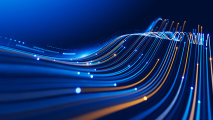 Naklejka na ściany i meble Digital Technology, AI Network, Big Data Concept - Data Flow, Streaming data data moving. 3d illustration