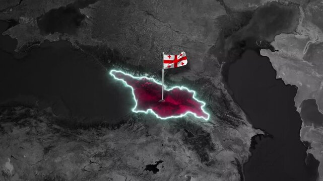 Georgia Country Map Zoom In Waving Flag Animation