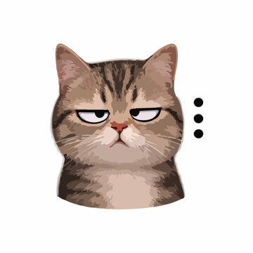 Grumpy tabling cat sticker with skeptical expression and speechless dots illustration