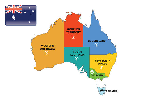Detailed Map of Australia with Flat in Flat Style