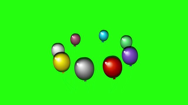 A circular arrangement of colorful rubber balloons floats gracefully in the air to celebrate a joyous festive occasion while promoting happiness and excitement during a lively group birthday