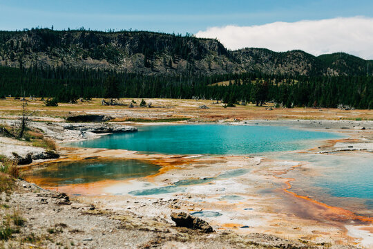 Vivid turquoise hot spring at Yellowstone Park