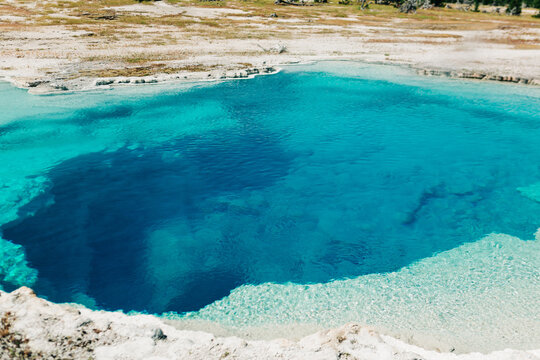 Deep blue geothermal hot spring pool