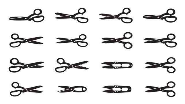 Scissors icon set vector, tailor shears silhouette collection, black craft scissor icons, sewing snips cutting tools