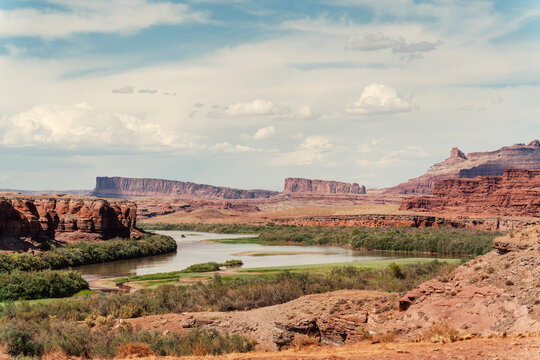 Colorado River winding through a vast Utah desert canyon