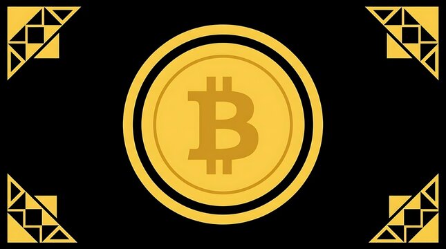 Bitcoin cryptocurrency logo on black and gold background
