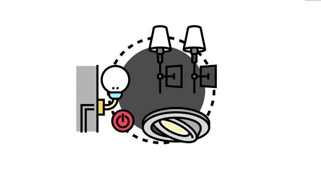 Homeowner undertaking renovation tasks, installing various lighting fixtures, from wall mounted sconces to ceiling lights, connecting electrical components, and managing power