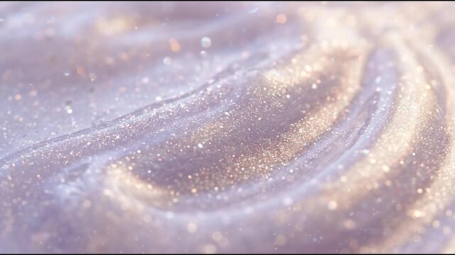 Luxury cosmetic pearl pigments appear as translucent pale-violet cream containing microscopic