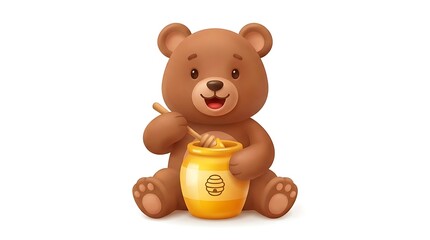 Fototapeta premium Brown teddy bear sitting with honey pot.