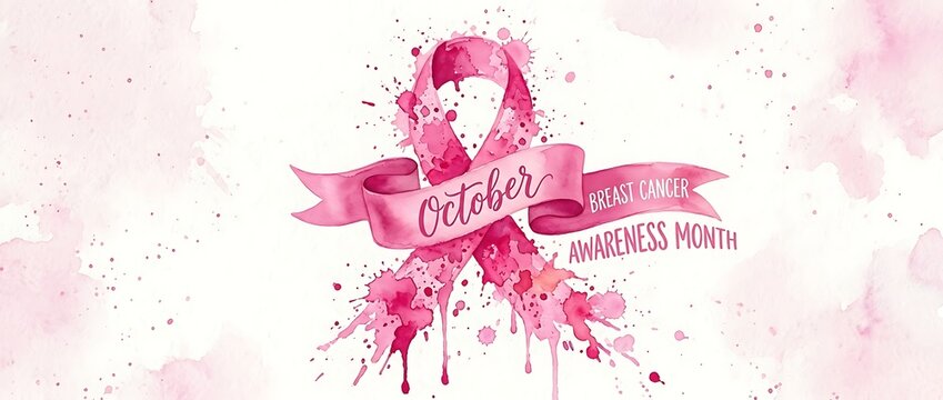 Watercolor pink breast cancer awareness ribbon for october awareness month with pink theme