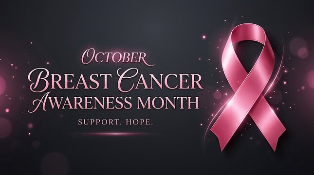 Glowing pink ribbon for october breast cancer awareness with awareness month
