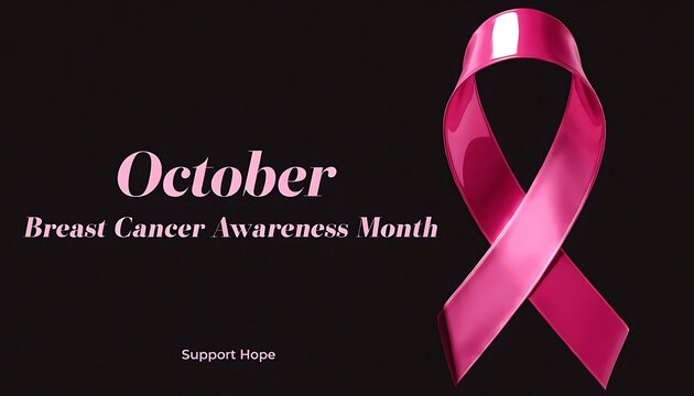 Breast cancer awareness month pink ribbon on dark background with women health