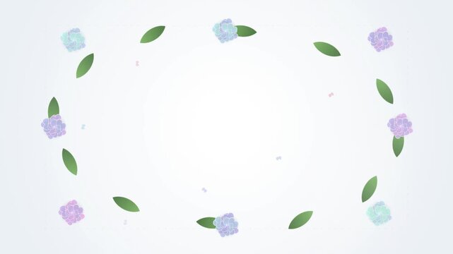 Minimalist hydrangea floral border with green leaves