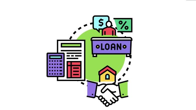 Mortgage preapproval concept a loan officer, financial documents, a house symbol, and a handshake, representing the key steps in obtaining property financing