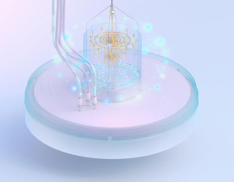 Isometric 3D quantum computing processor with glowing qubits