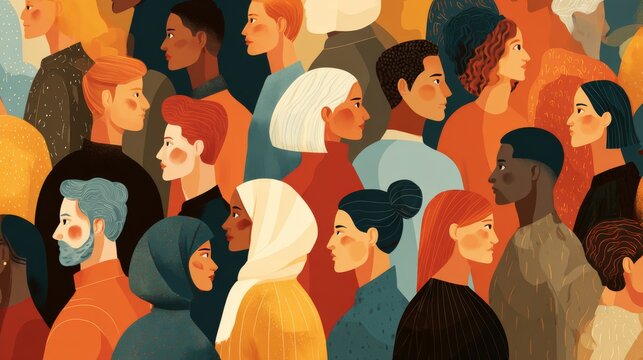Diversity and inclusion concept with diverse people representing equality, equity, belonging, unity, community, representation, acceptance, and inclusive social connection