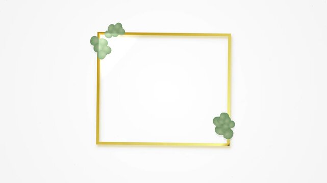 Gold square frame with eucalyptus leaves on white background