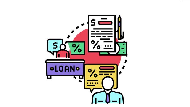 Financial experts discussing loan application terms, a document showing money and percentage signs, symbolizing the successful finalization of a mortgage or credit agreement process