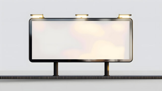 Empty illuminated horizontal billboard on outdoor stand with lighting fixtures with billboard displays blank screen outdoor metal advertisement advertising rectangular with commercial