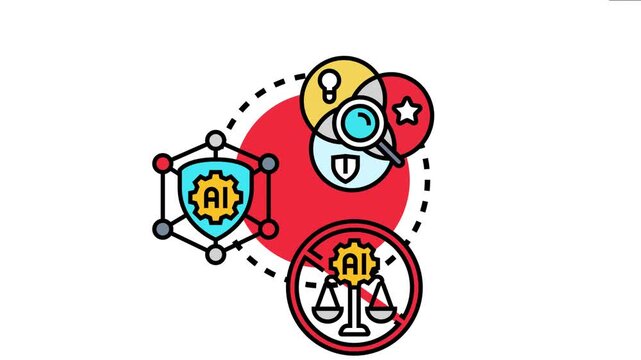 Artificial intelligence moral trustworthiness concept with examining ethical values, ensuring secure data, and balancing fairness in technology development and implementation