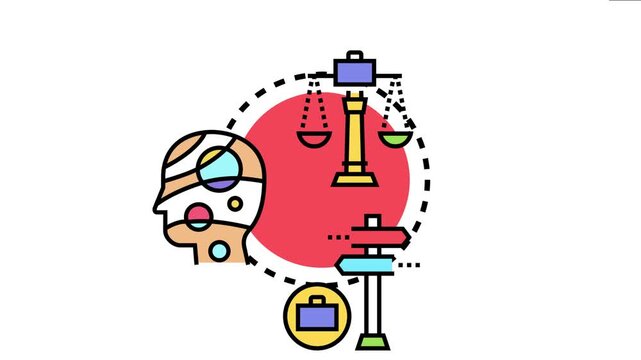 Human head considering moral principles and ethical dilemmas, weighing options and making conscience driven choices in a business context with legal implications