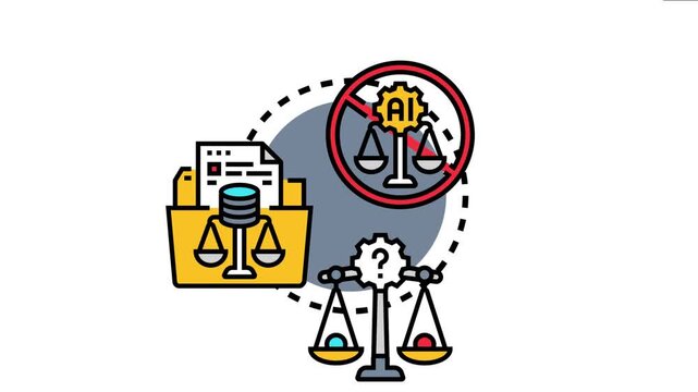 Icon depicting the conceptual framework for ethical considerations in artificial intelligence development, balancing moral values, data management, and the ethical assessment of autonomous systems