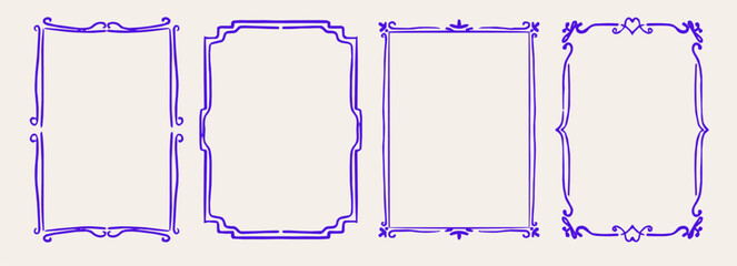 Obraz premium Vintage frame with wavy borders and doodle ornament. Crayon hand drawn border featuring decorative wavy lines. Scalloped edges, coquette aesthetic designs. Scrapbooks or whimsical design