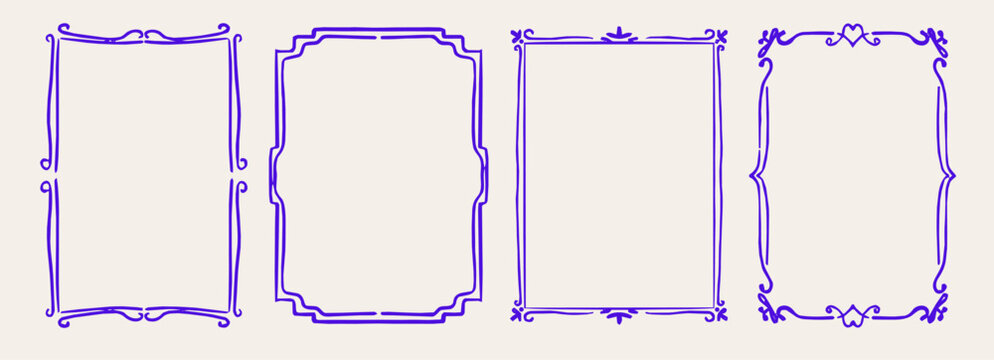 Vintage frame with wavy borders and doodle ornament. Crayon hand drawn border featuring decorative wavy lines. Scalloped edges, coquette aesthetic designs. Scrapbooks or whimsical design