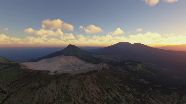 Circular aerial shot at sunset of Ijen Crater in East Java. Indonesia