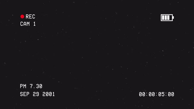 VHS Camera viewfinder recording overlay animation, retro camcorder screen interface with REC indicator. 4K video with Alpha channel